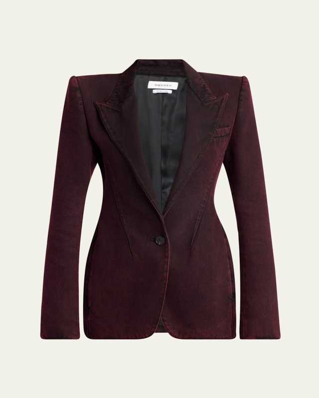 Red-Wash Denim Single-Breasted Jacket